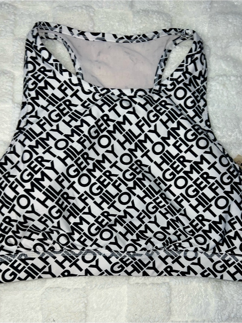 Tommy Hilfiger Black & White All-Over Logo Crop Tank